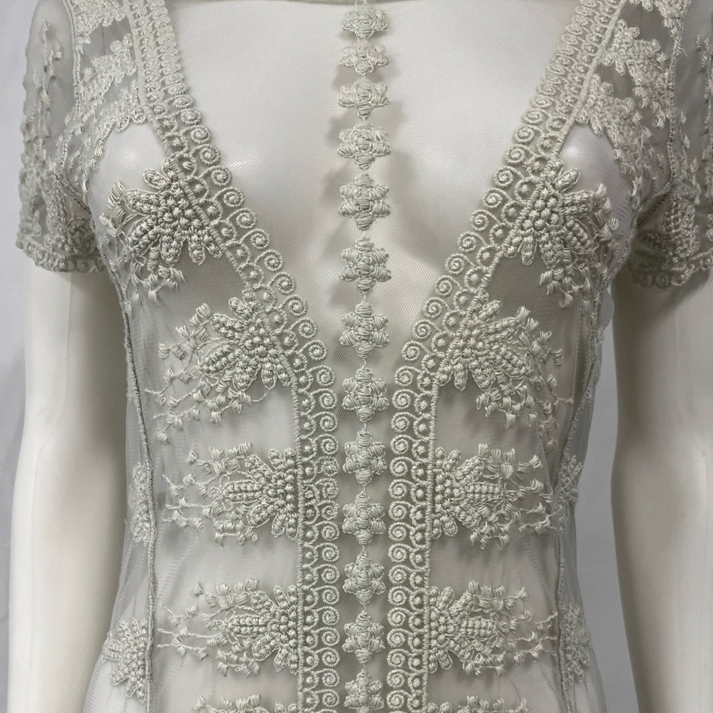 Sundance Antiqued White Lace Sheer SW Prairie Coastal Western Cowgirl Dress S - Picture 3 of 10